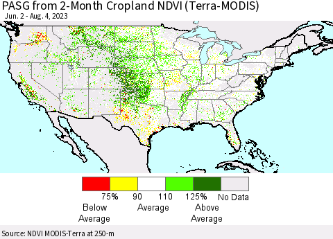 United States PASG from 2-Month Cropland NDVI (Terra-MODIS) Thematic Map For 7/28/2023 - 8/4/2023