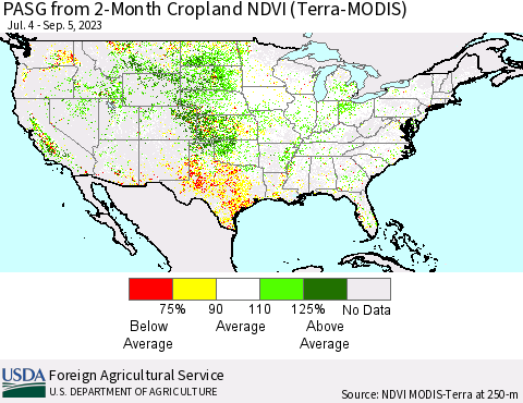 United States PASG from 2-Month Cropland NDVI (Terra-MODIS) Thematic Map For 9/1/2023 - 9/10/2023