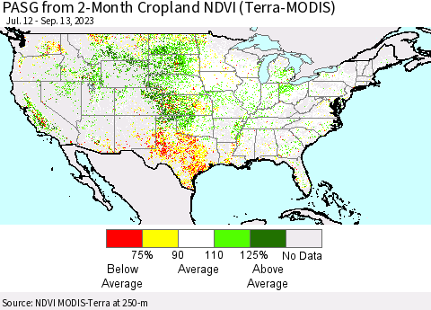 United States PASG from 2-Month Cropland NDVI (Terra-MODIS) Thematic Map For 9/6/2023 - 9/13/2023