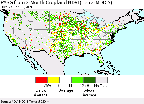 United States PASG from 2-Month Cropland NDVI (Terra-MODIS) Thematic Map For 2/18/2024 - 2/25/2024