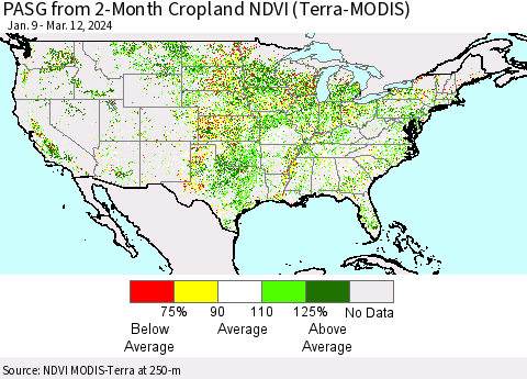 United States PASG from 2-Month Cropland NDVI (Terra-MODIS) Thematic Map For 3/5/2024 - 3/12/2024