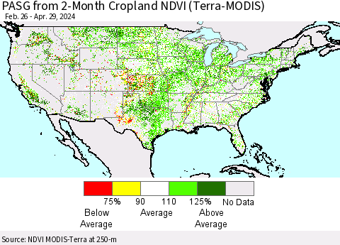 United States PASG from 2-Month Cropland NDVI (Terra-MODIS) Thematic Map For 4/22/2024 - 4/29/2024