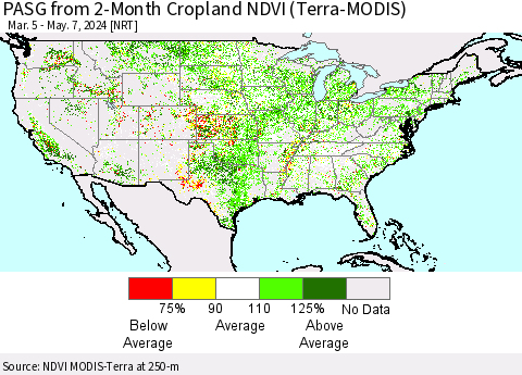 United States PASG from 2-Month Cropland NDVI (Terra-MODIS) Thematic Map For 4/30/2024 - 5/7/2024