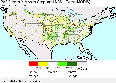 United States PASG from 2-Month Cropland NDVI (Terra-MODIS) Thematic Map For 1/17/2025 - 1/24/2025