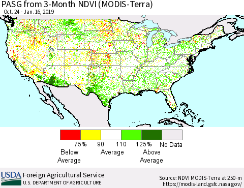 United States PASG from 3-Month NDVI (Terra-MODIS) Thematic Map For 1/11/2019 - 1/20/2019
