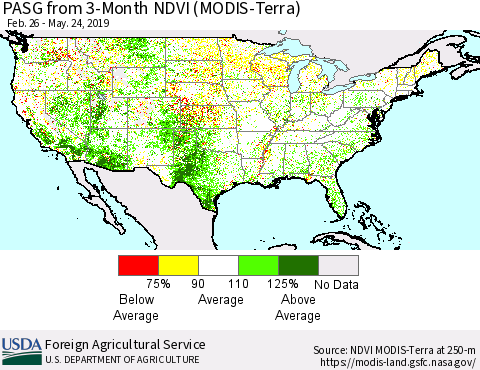 United States PASG from 3-Month NDVI (Terra-MODIS) Thematic Map For 5/21/2019 - 5/31/2019