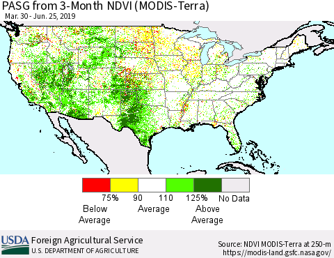 United States PASG from 3-Month NDVI (Terra-MODIS) Thematic Map For 6/21/2019 - 6/30/2019