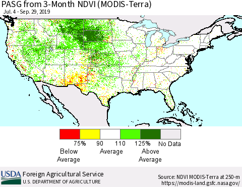 United States PASG from 3-Month NDVI (Terra-MODIS) Thematic Map For 9/21/2019 - 9/30/2019