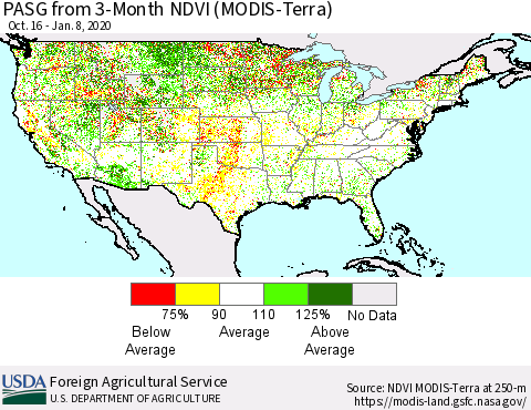 United States PASG from 3-Month NDVI (Terra-MODIS) Thematic Map For 1/1/2020 - 1/10/2020