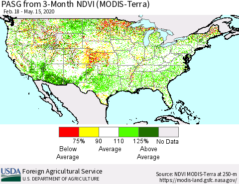 United States PASG from 3-Month NDVI (Terra-MODIS) Thematic Map For 5/11/2020 - 5/20/2020