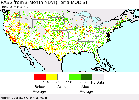 United States PASG from 3-Month NDVI (Terra-MODIS) Thematic Map For 2/26/2021 - 3/5/2021
