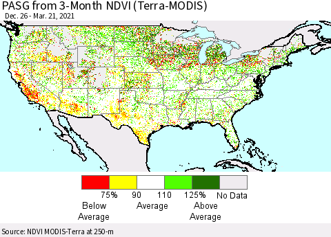United States PASG from 3-Month NDVI (Terra-MODIS) Thematic Map For 3/14/2021 - 3/21/2021