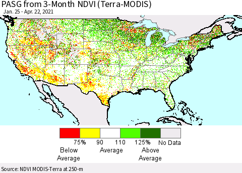United States PASG from 3-Month NDVI (Terra-MODIS) Thematic Map For 4/15/2021 - 4/22/2021