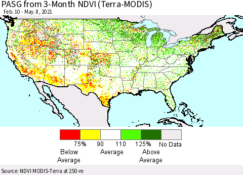 United States PASG from 3-Month NDVI (Terra-MODIS) Thematic Map For 5/1/2021 - 5/8/2021