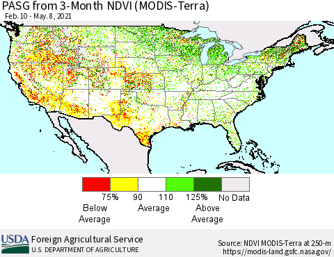 United States PASG from 3-Month NDVI (Terra-MODIS) Thematic Map For 5/1/2021 - 5/10/2021