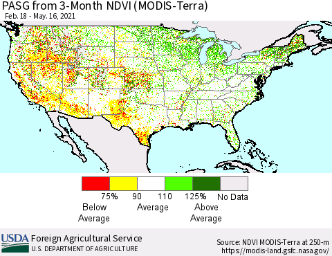 United States PASG from 3-Month NDVI (Terra-MODIS) Thematic Map For 5/11/2021 - 5/20/2021