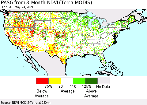 United States PASG from 3-Month NDVI (Terra-MODIS) Thematic Map For 5/17/2021 - 5/24/2021