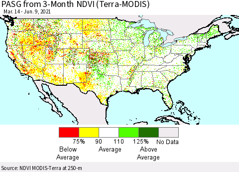 United States PASG from 3-Month NDVI (Terra-MODIS) Thematic Map For 6/2/2021 - 6/9/2021