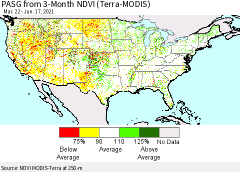 United States PASG from 3-Month NDVI (Terra-MODIS) Thematic Map For 6/10/2021 - 6/17/2021
