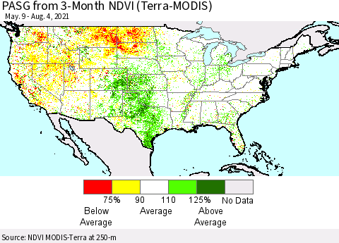 United States PASG from 3-Month NDVI (Terra-MODIS) Thematic Map For 7/28/2021 - 8/4/2021