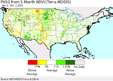 United States PASG from 3-Month NDVI (Terra-MODIS) Thematic Map For 11/25/2021 - 12/2/2021