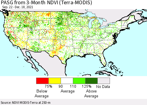 United States PASG from 3-Month NDVI (Terra-MODIS) Thematic Map For 12/11/2021 - 12/18/2021