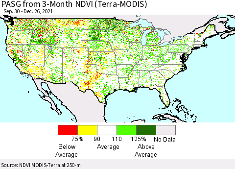 United States PASG from 3-Month NDVI (Terra-MODIS) Thematic Map For 12/19/2021 - 12/26/2021