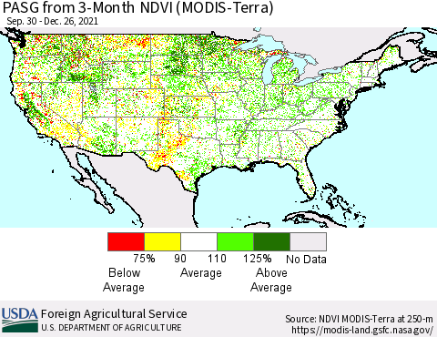 United States PASG from 3-Month NDVI (Terra-MODIS) Thematic Map For 12/21/2021 - 12/31/2021