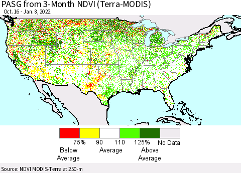 United States PASG from 3-Month NDVI (Terra-MODIS) Thematic Map For 1/1/2022 - 1/8/2022