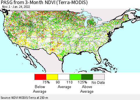 United States PASG from 3-Month NDVI (Terra-MODIS) Thematic Map For 1/17/2022 - 1/24/2022