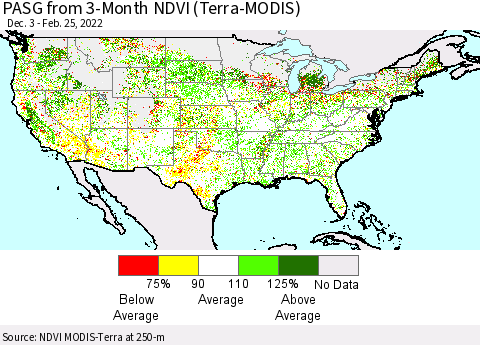 United States PASG from 3-Month NDVI (Terra-MODIS) Thematic Map For 2/18/2022 - 2/25/2022