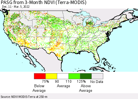 United States PASG from 3-Month NDVI (Terra-MODIS) Thematic Map For 2/26/2022 - 3/5/2022
