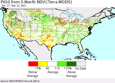United States PASG from 3-Month NDVI (Terra-MODIS) Thematic Map For 3/14/2022 - 3/21/2022