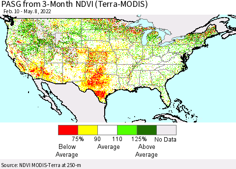 United States PASG from 3-Month NDVI (Terra-MODIS) Thematic Map For 5/1/2022 - 5/8/2022