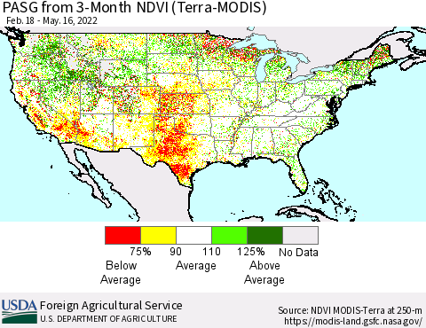 United States PASG from 3-Month NDVI (Terra-MODIS) Thematic Map For 5/11/2022 - 5/20/2022