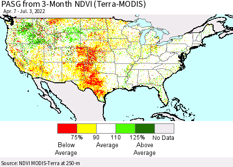 United States PASG from 3-Month NDVI (Terra-MODIS) Thematic Map For 6/26/2022 - 7/3/2022