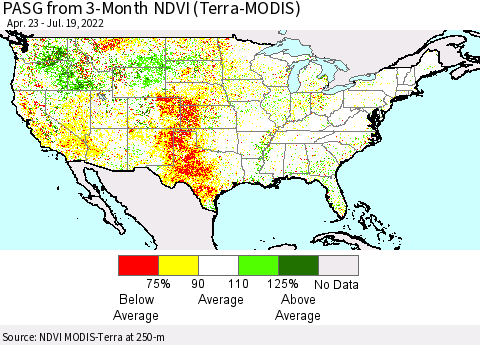United States PASG from 3-Month NDVI (Terra-MODIS) Thematic Map For 7/12/2022 - 7/19/2022
