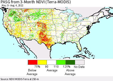 United States PASG from 3-Month NDVI (Terra-MODIS) Thematic Map For 7/28/2022 - 8/4/2022