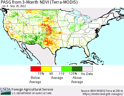 United States PASG from 3-Month NDVI (Terra-MODIS) Thematic Map For 9/21/2022 - 9/30/2022