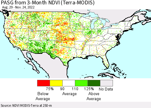 United States PASG from 3-Month NDVI (Terra-MODIS) Thematic Map For 11/17/2022 - 11/24/2022