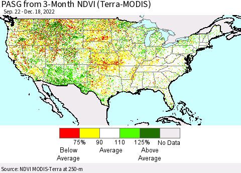 United States PASG from 3-Month NDVI (Terra-MODIS) Thematic Map For 12/11/2022 - 12/18/2022