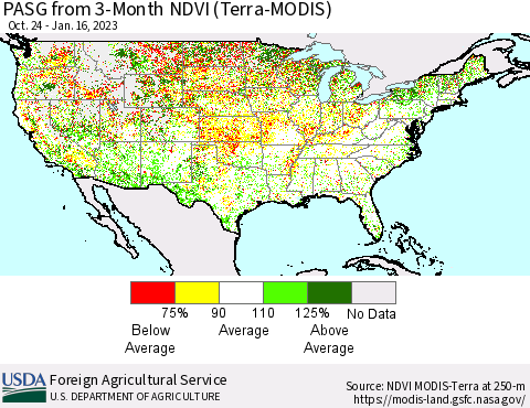 United States PASG from 3-Month NDVI (Terra-MODIS) Thematic Map For 1/11/2023 - 1/20/2023