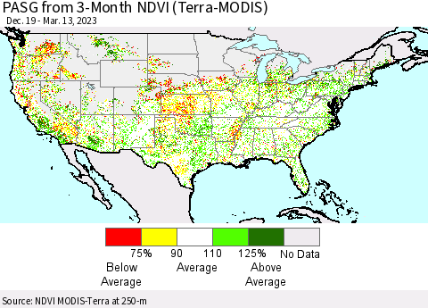 United States PASG from 3-Month NDVI (Terra-MODIS) Thematic Map For 3/6/2023 - 3/13/2023