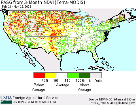 United States PASG from 3-Month NDVI (Terra-MODIS) Thematic Map For 5/11/2023 - 5/20/2023