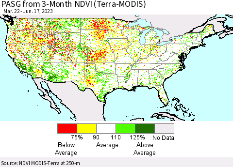 United States PASG from 3-Month NDVI (Terra-MODIS) Thematic Map For 6/10/2023 - 6/17/2023