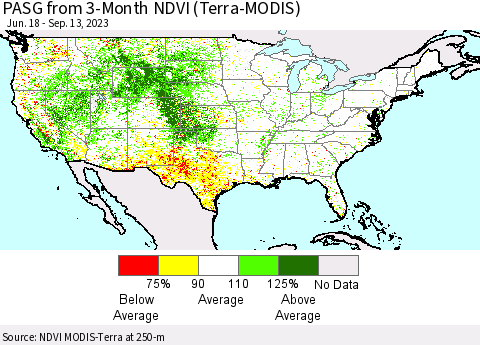 United States PASG from 3-Month NDVI (Terra-MODIS) Thematic Map For 9/6/2023 - 9/13/2023