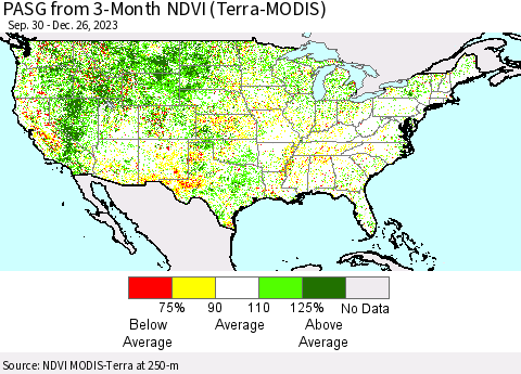 United States PASG from 3-Month NDVI (Terra-MODIS) Thematic Map For 12/19/2023 - 12/26/2023