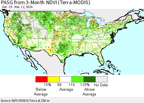 United States PASG from 3-Month NDVI (Terra-MODIS) Thematic Map For 3/5/2024 - 3/12/2024