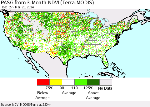 United States PASG from 3-Month NDVI (Terra-MODIS) Thematic Map For 3/13/2024 - 3/20/2024