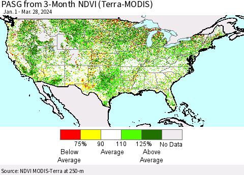 United States PASG from 3-Month NDVI (Terra-MODIS) Thematic Map For 3/21/2024 - 3/28/2024